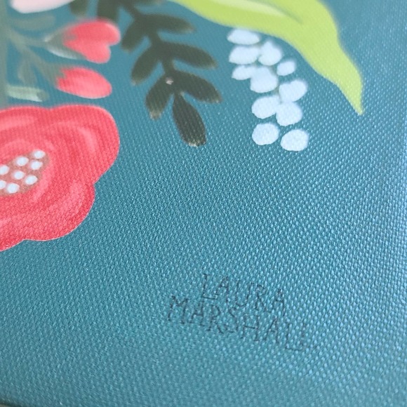 Floral Art Giclee Wild Garden VII by Laura Marshall Teal 14x14 Wrapped Canvas - Picture 7 of 8